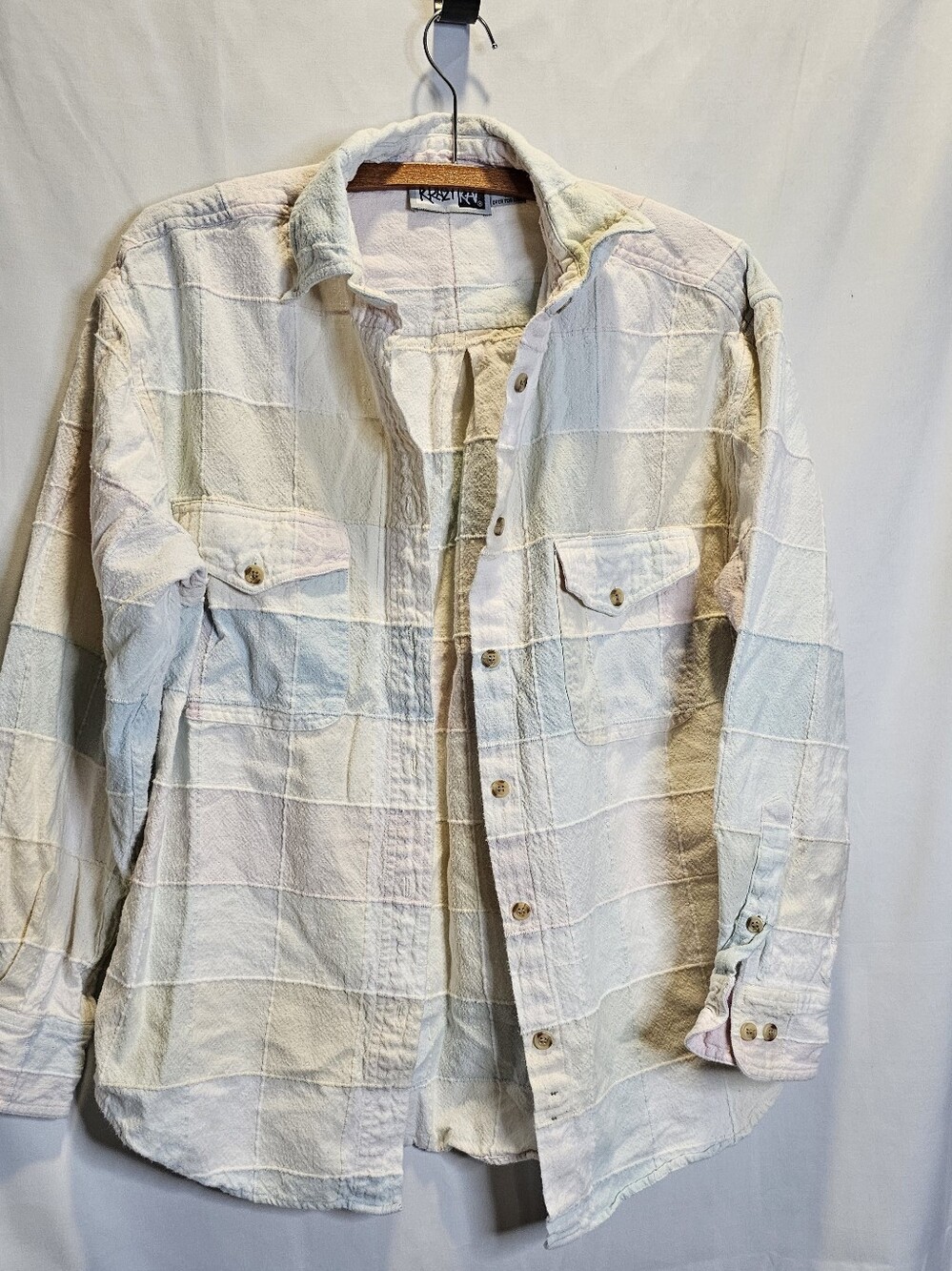 Vintage 90s krazy Kat Patchwork 100% Cotton Button Front Shirt